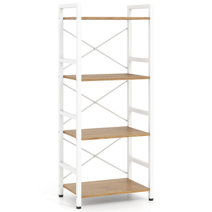 Narrow Bookshelf 4-Tier Freestanding Bookcase with Heavy-duty Metal Frame-Natural