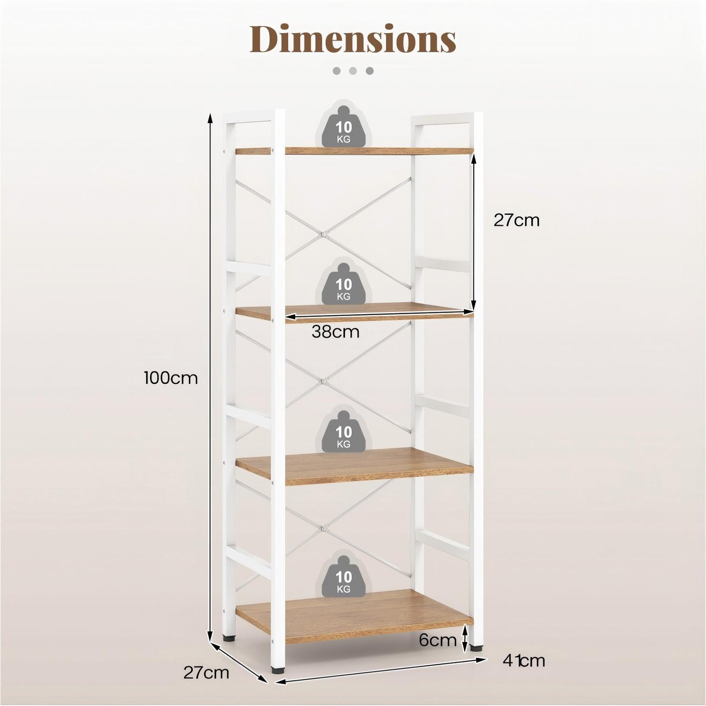 Narrow Bookshelf 4-Tier Freestanding Bookcase with Heavy-duty Metal Frame-Natural