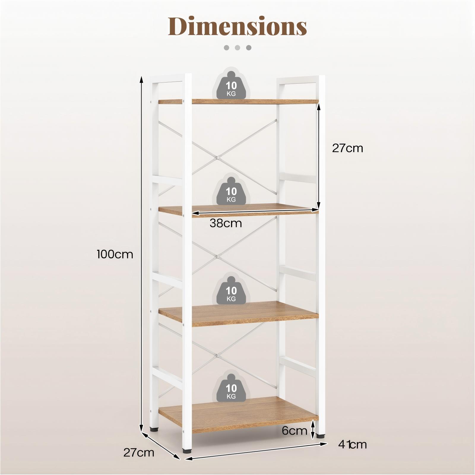 Narrow Bookshelf 4-Tier Freestanding Bookcase with Heavy-duty Metal Frame-Natural