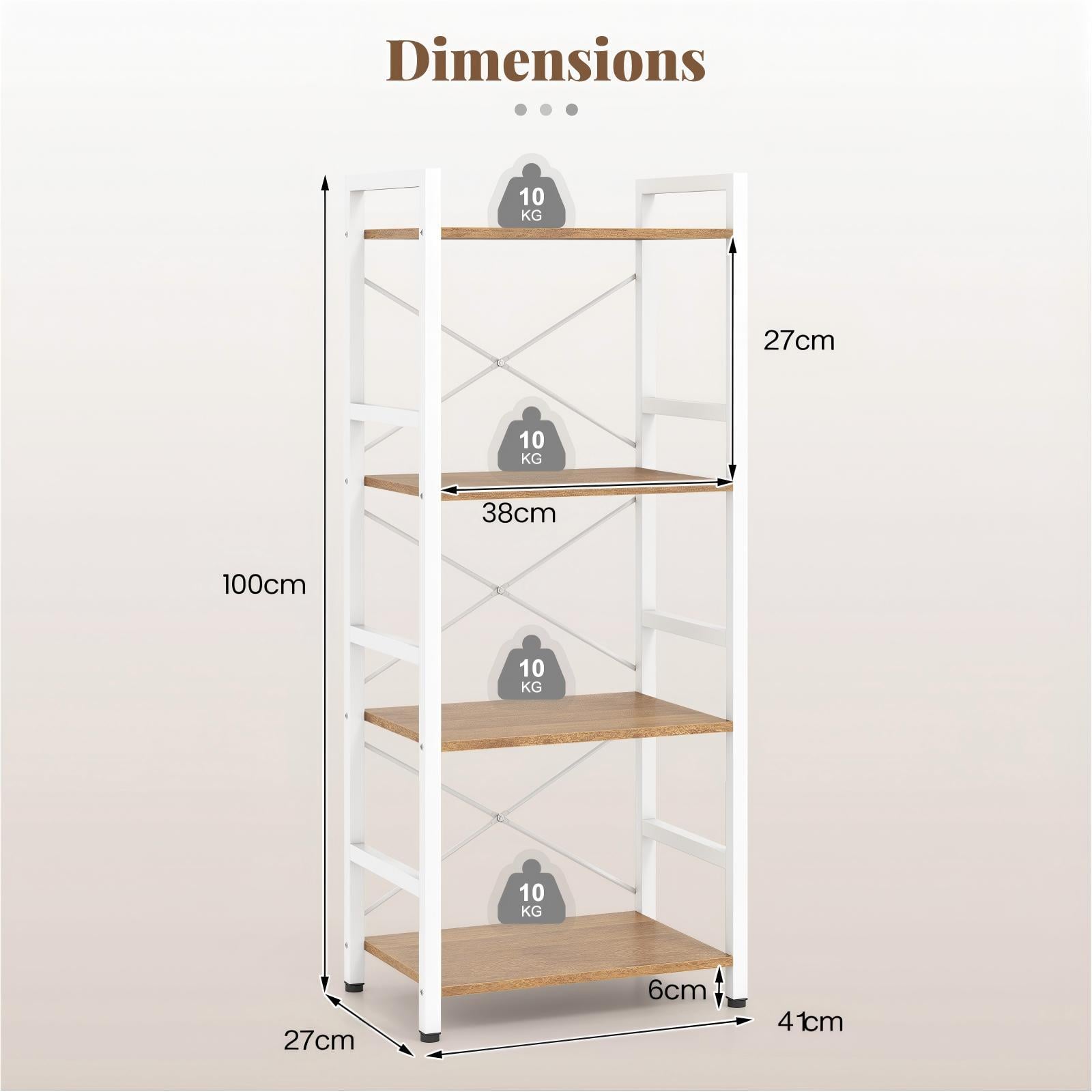 Narrow Bookshelf 4-Tier Freestanding Bookcase with Heavy-duty Metal Frame-Natural