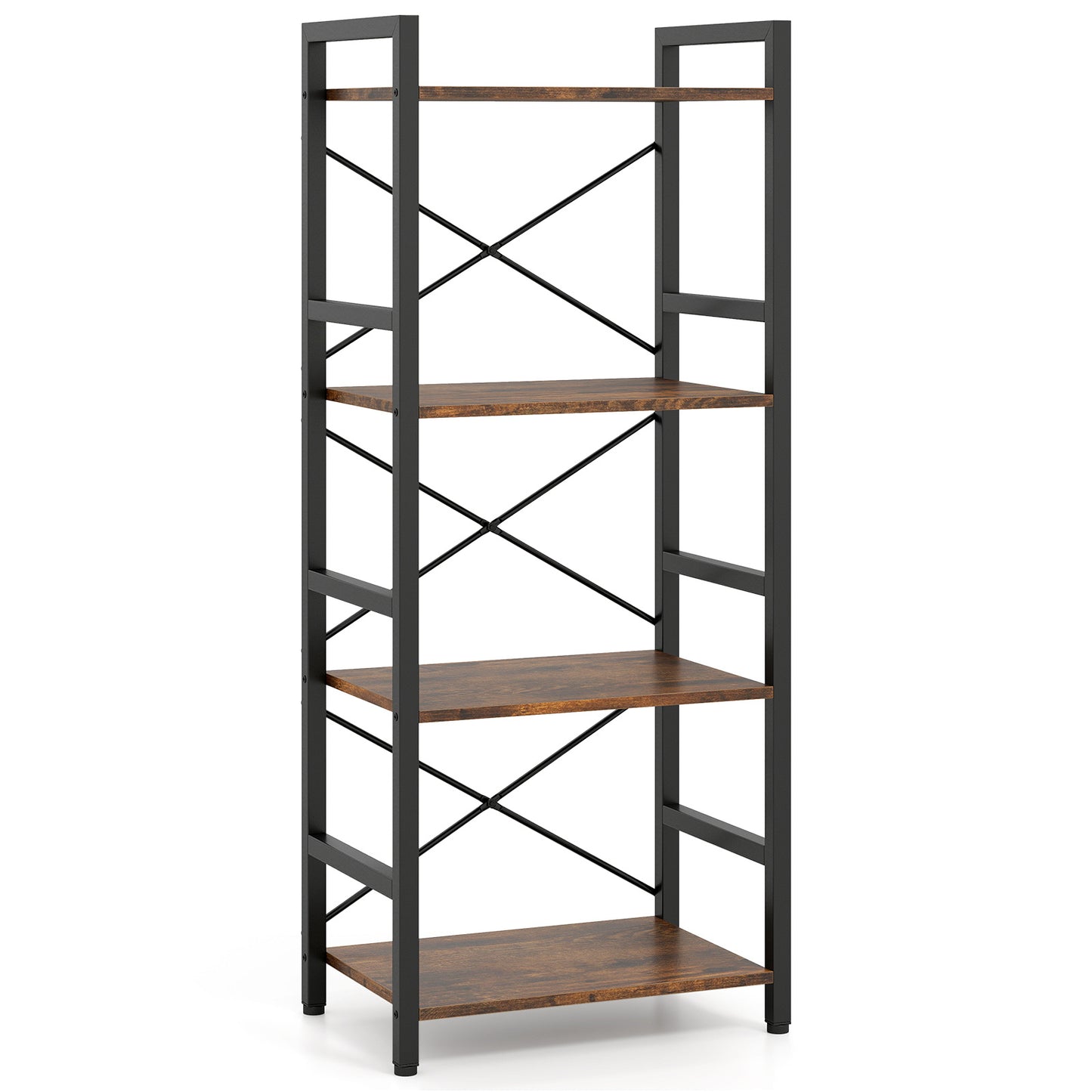 Narrow Bookshelf 4-Tier Freestanding Bookcase with Heavy-duty Metal Frame-RusticBrown