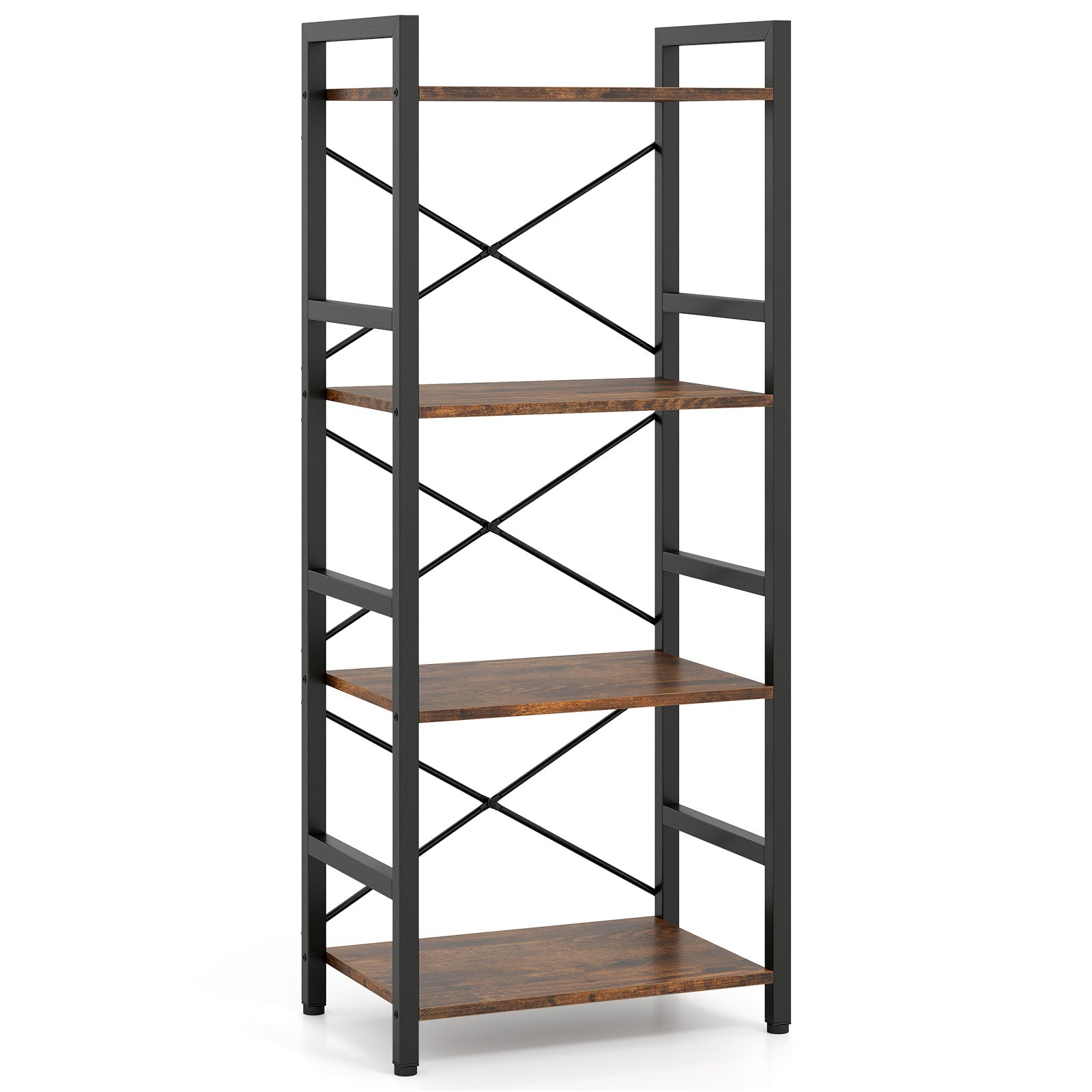 Narrow Bookshelf 4-Tier Freestanding Bookcase with Heavy-duty Metal Frame-RusticBrown