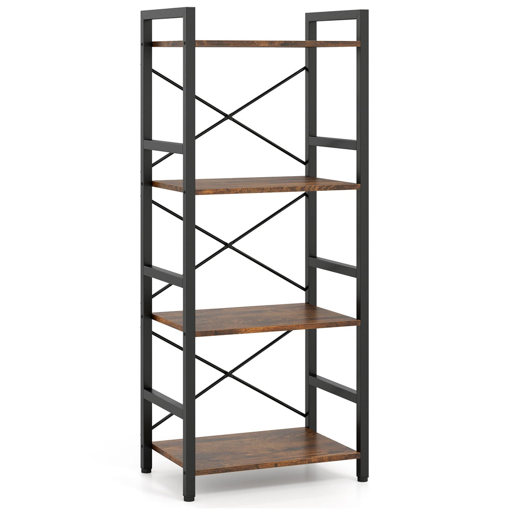 Narrow Bookshelf 4-Tier Freestanding Bookcase with Heavy-duty Metal Frame-RusticBrown