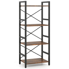 Narrow Bookshelf 4-Tier Freestanding Bookcase with Heavy-duty Metal Frame-RusticBrown