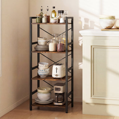 Narrow Bookshelf 4-Tier Freestanding Bookcase with Heavy-duty Metal Frame-RusticBrown