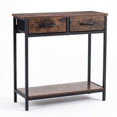 Narrow Console Table w/2 Fabric Drawers Open Compartment and Anti-Tipping Device-Rustic Brown