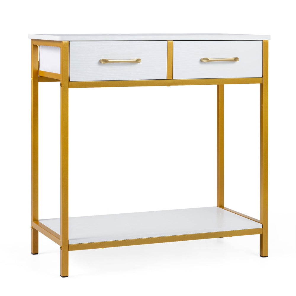 Narrow Console Table w/2 Fabric Drawers Open Compartment and Anti-Tipping Device-White
