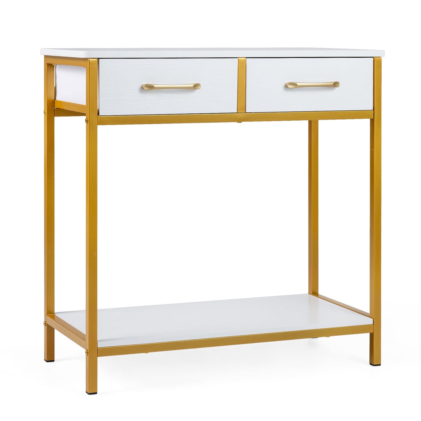 Narrow Console Table w/2 Fabric Drawers Open Compartment and Anti-Tipping Device-White