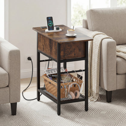 Narrow End Table Skinny Sofa Side Table for Small Space-Rustic Brown