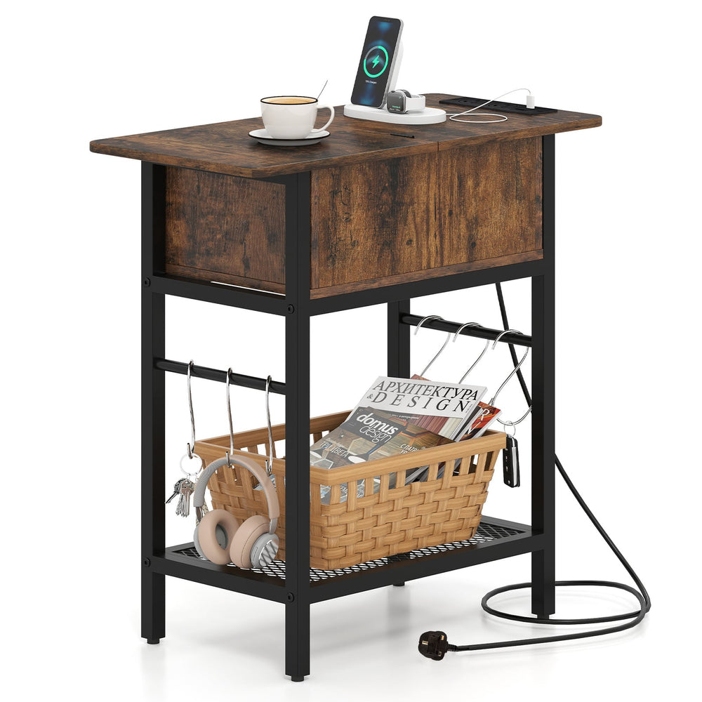 Narrow End Table Skinny Sofa Side Table for Small Space-Rustic Brown
