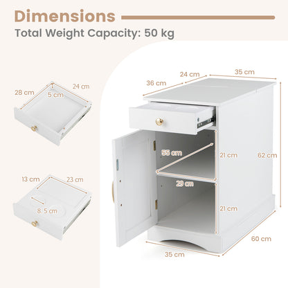 Narrow Nightstand Set of 2 with Charging Station and Drawer for Living Room Bedroom-White