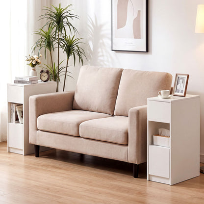 Narrow Nightstand Set of 2 with Drawer and 2 Storage Compartments for Small Spaces Living Room Bedroom-White