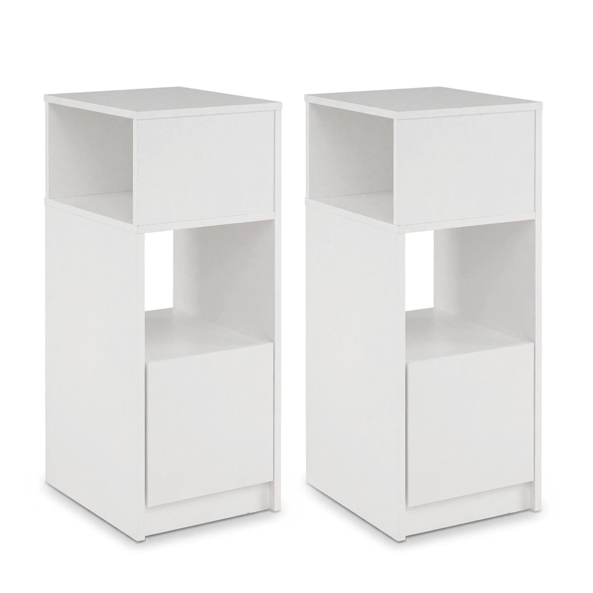 Narrow Nightstand Set of 2 with Drawer and 2 Storage Compartments for Small Spaces Living Room Bedroom-White