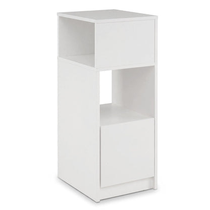 Narrow Nightstand with Drawer and 2 Storage Compartments for Small Spaces-White