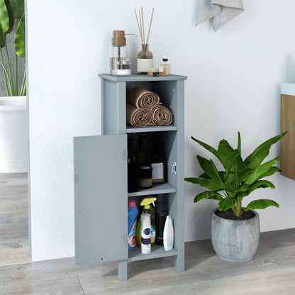 Freestanding Narrow Bathroom Storage Organizer Rack Stand with Door and Adjustable Shelf-Grey