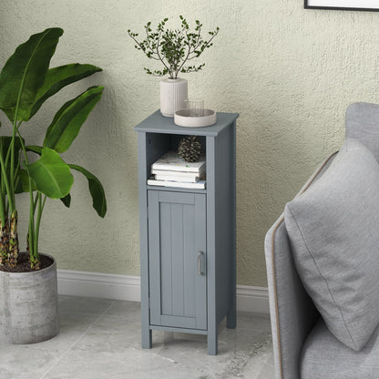 Freestanding Narrow Bathroom Storage Organizer Rack Stand with Door and Adjustable Shelf-Grey