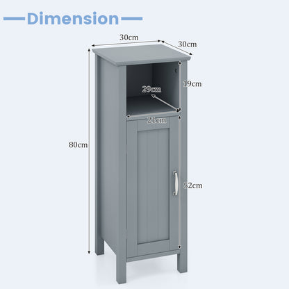 Freestanding Narrow Bathroom Storage Organizer Rack Stand with Door and Adjustable Shelf-Grey