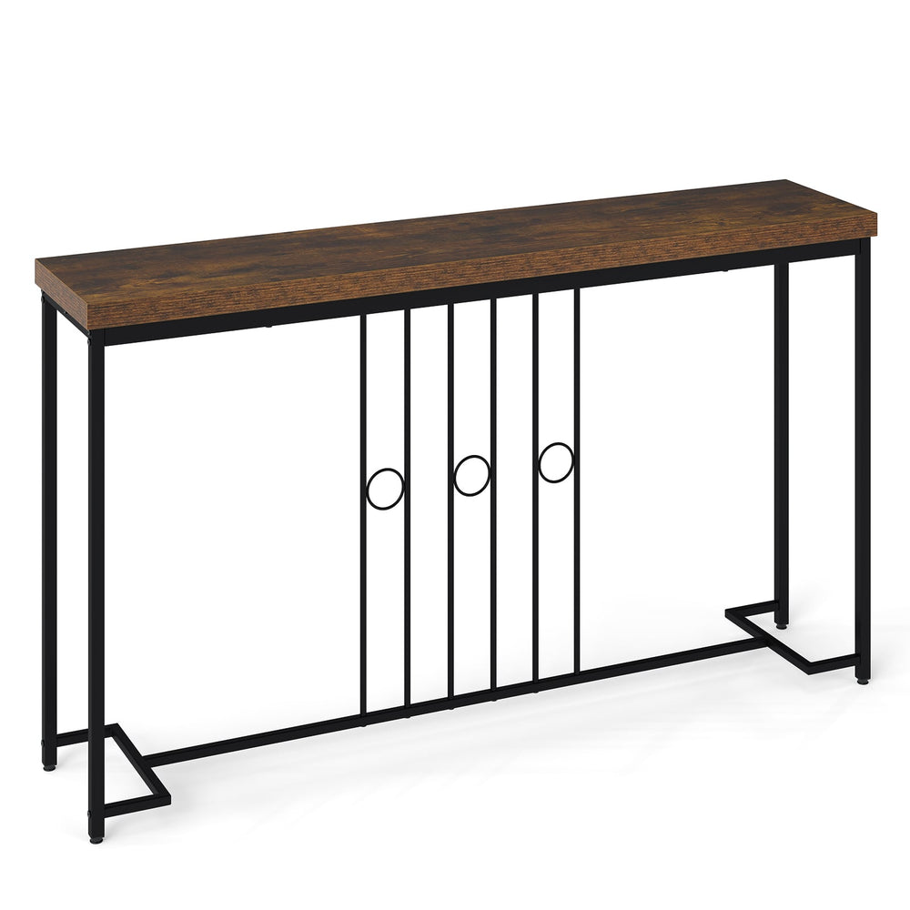 140CM Narrow Entryway Table with H-Shaped Base and Spacious tabletop-Rustic Brown