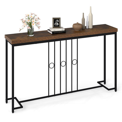 140CM Narrow Entryway Table with H-Shaped Base and Spacious tabletop-Rustic Brown