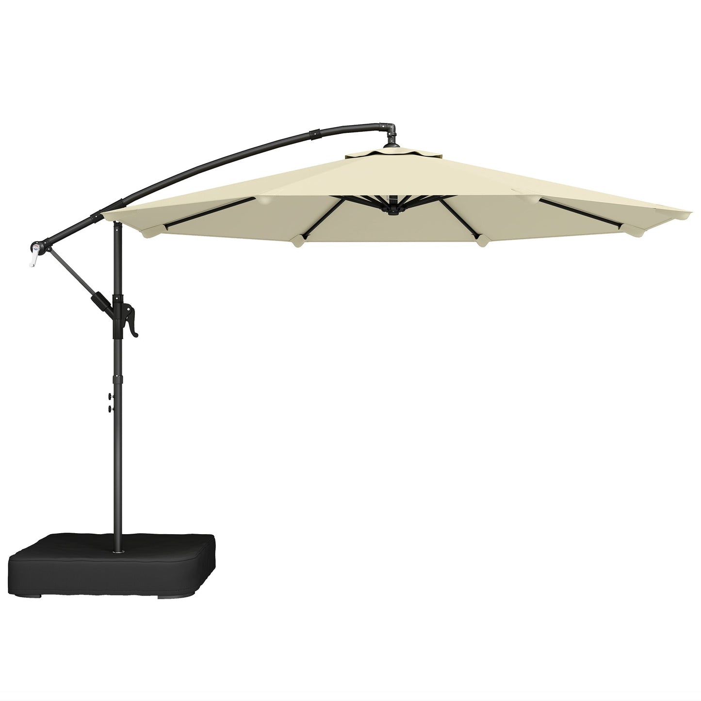 Outsunny 3 m Garden Cantilever Parasol with Cross Base, Sandbag, 360 degrees Rotating Overhanging Banana Umbrella, Beige