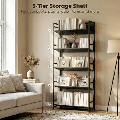 HOMCOM Bookshelf 5-Tier Metal Frame Room Divider Bookcase Storage Shelves for Living Room Black