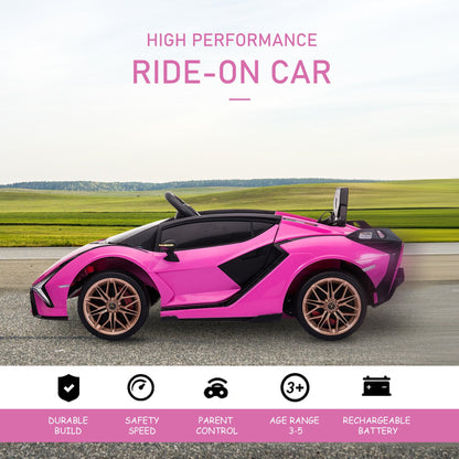 12V Battery-powered Kids Electric Ride On Car Lamborghini SIAN Toy with Parental Remote Control Lights MP3 for 3-5 Years Old Pink