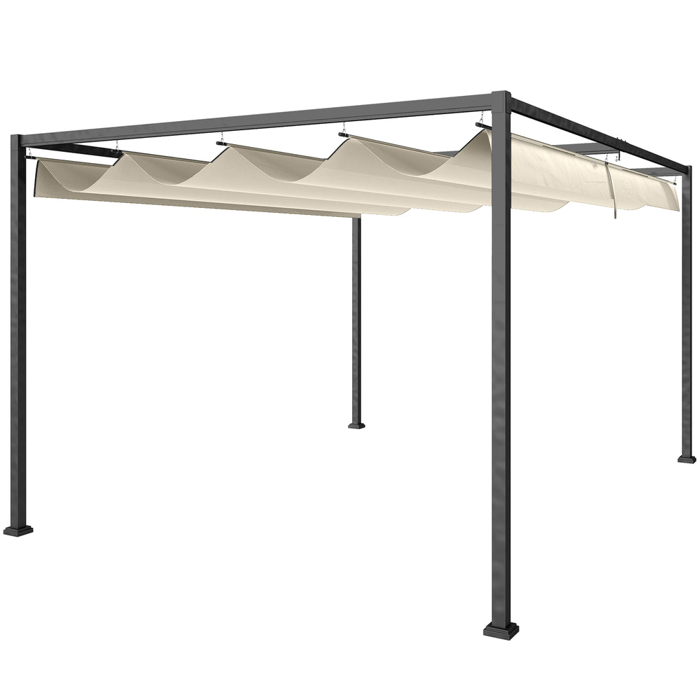 Outsunny 3x2m Metal Pergola with Retractable Roof, Garden Gazebo Canopy Shelter for Outdoor, Patio, Cream White