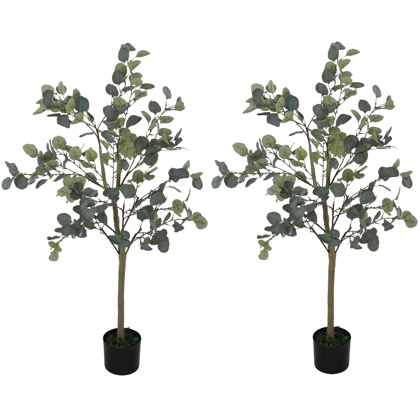 HOMCOM Set of 2 Decorative Artificial Tree, 4ft/ 120cm Silk Eucalyptus Trees with 230 Silver Dollar Leaves in Pot, Fake Plants for Home, Office, Living Room, Indoor Decor