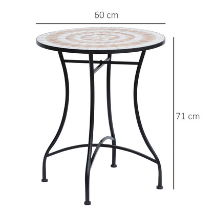 Outsunny 60 cm Mosaic Garden Table, Small Round Outdoor Side Table with Ceramic Top, Plant Stand for Patio, Balcony, Orange and White
