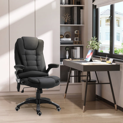 Vinsetto Massage Recliner Chair Heated Office Chair with Six Massage Points Linen-Feel Fabric 360¡ Swivel Wheels Black