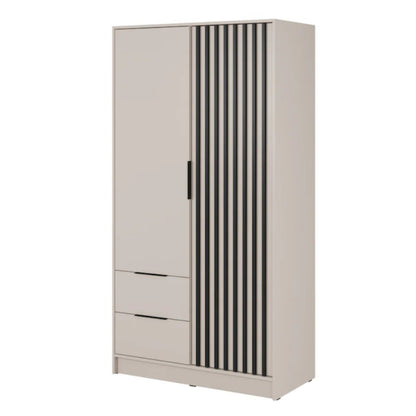 Beige wardrobe with black vertical stripes on a white background