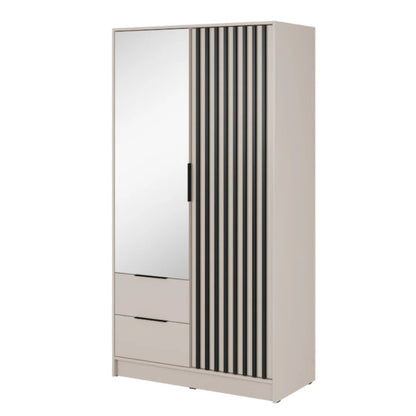 White wardrobe with black striped design on a white background