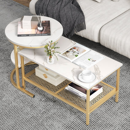 Set of 2 Nesting Coffee Table with Extra Storage Shelf-Golden