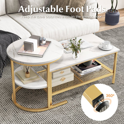 Set of 2 Nesting Coffee Table with Extra Storage Shelf-Golden