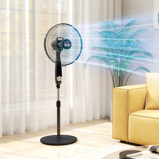 HOMCOM 40 cm Pedestal Standing Floor Fan, Oscillation Cooling Fan with Remote Control, Black