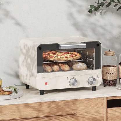 HOMCOM Mini Oven, Small Toaster Oven with Glass Door, Adjustable Temperature and Timer, Accessory Included, 750W, Cream White
