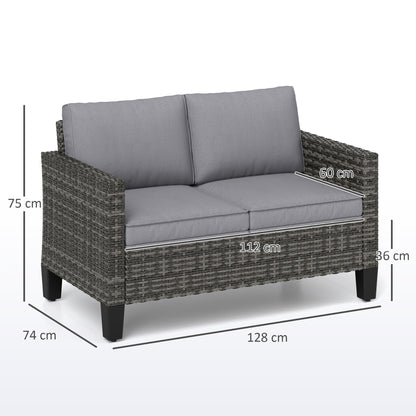 Outsunny Two-Seater Rattan Outdoor Sofa - Dark Grey