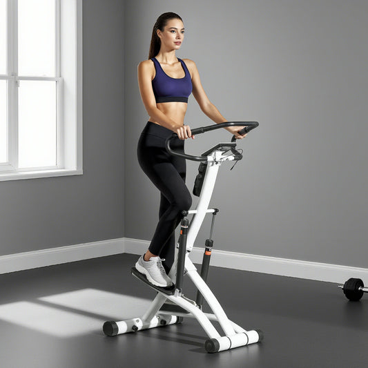 SPORTNOW Stepper Machine for Home, Foldable Stair Stepper with 12-Level Hydraulic Resistance, Stair Climber with LCD Monitor, Heart Rate Sensor and Drink Holder, White and Black
