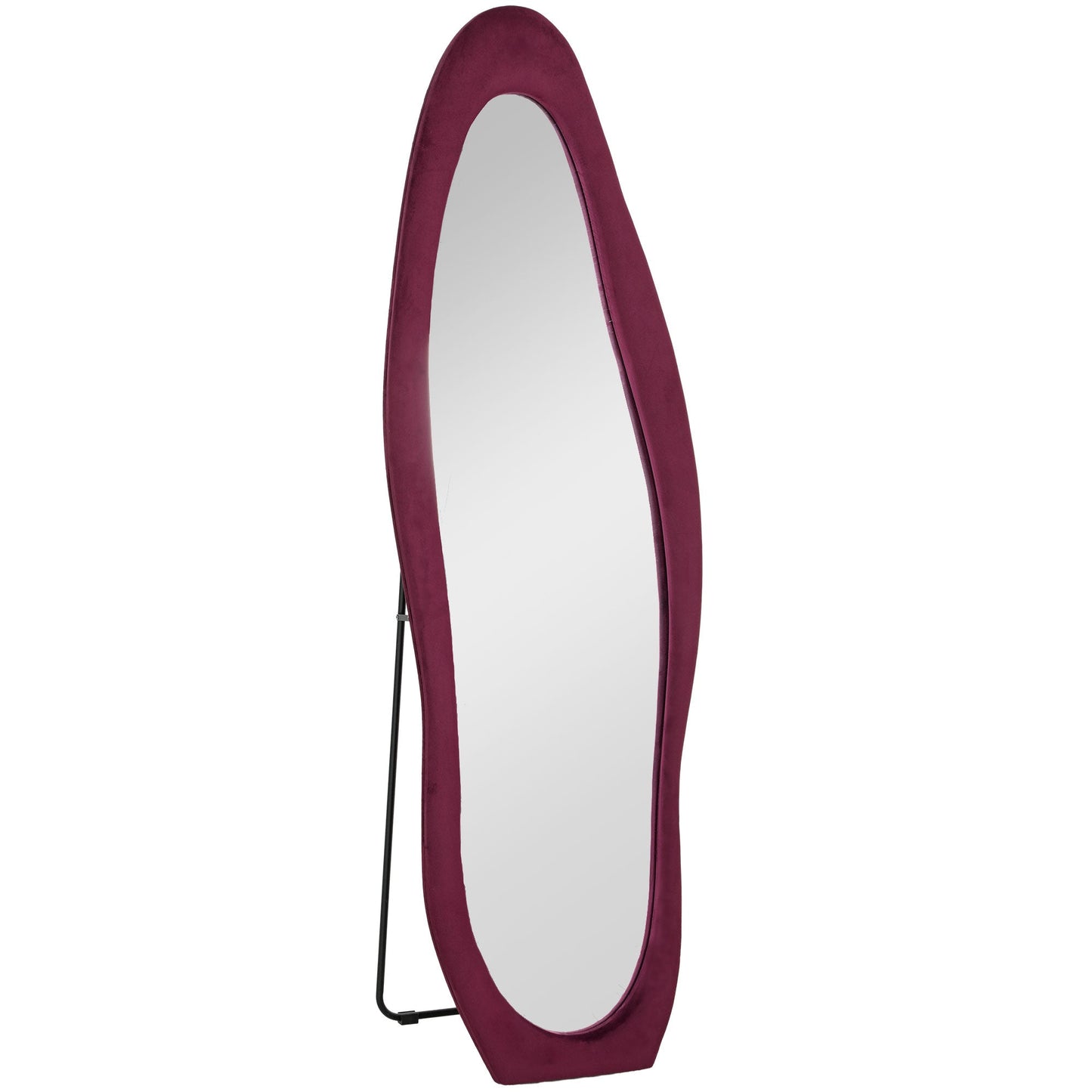 HOMCOM Wavy Velvet-Feel Full Length Mirror - Wine Red