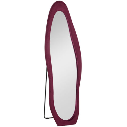 HOMCOM Wavy Velvet-Feel Full Length Mirror - Wine Red
