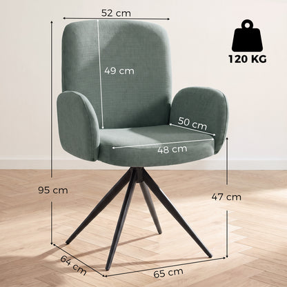 HOMCOM Swivel Accent Chair, Upholstered Linen-Look Armchair with Curved Backrest, Wrapped Armrests for Living Room, Light Green