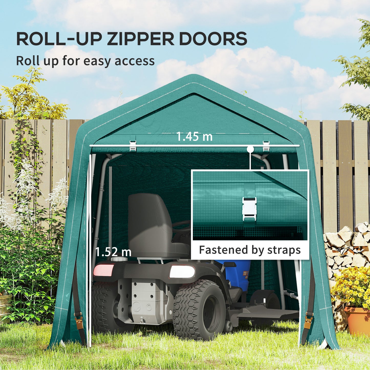 Outsunny 8 x 6.5 ft Outdoor Garden Storage Shed, Waterproof Bike Tent with Double Roll-up Zipper Door for Garden Tools, Green