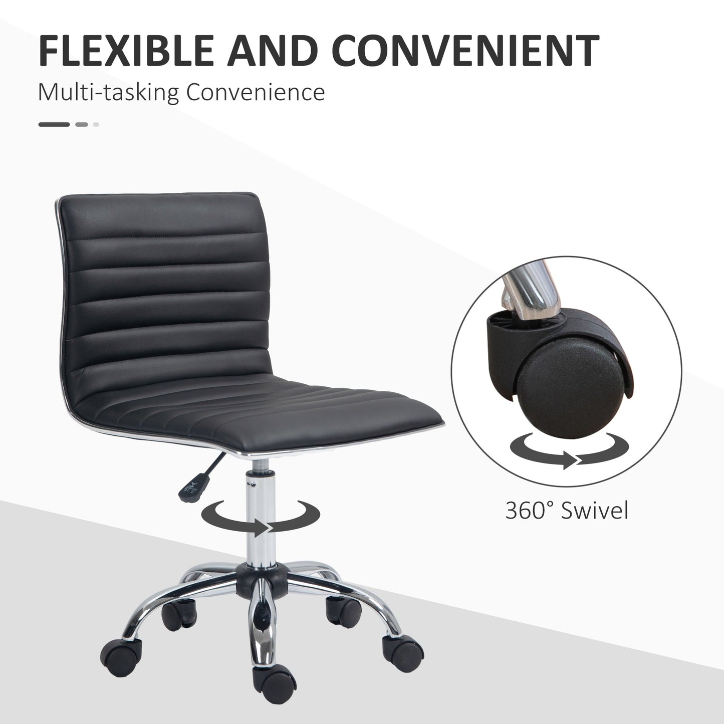 Vinsetto Adjustable Swivel Office Chair with Armless Mid-Back in PU Leather and Chrome Base - Black