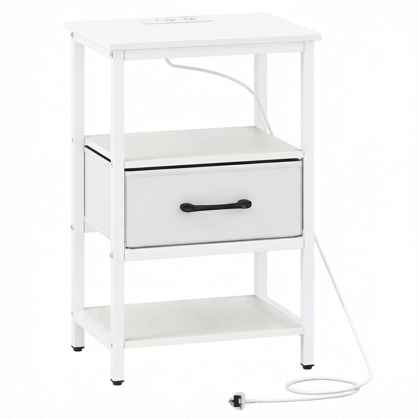 Nightstand Bedside Table with Charging Station and Drawer-White
