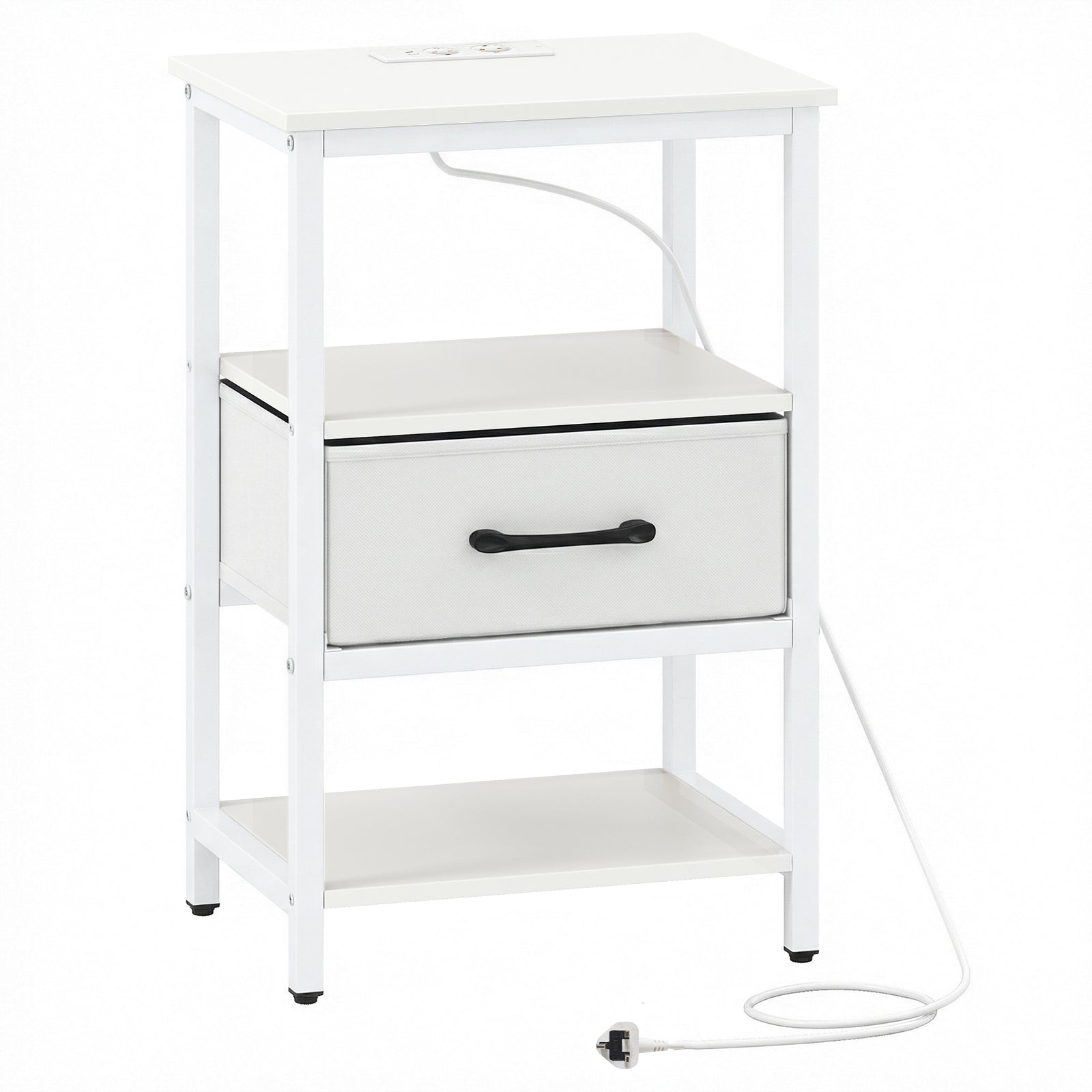 Nightstand Bedside Table with Charging Station and Drawer-White