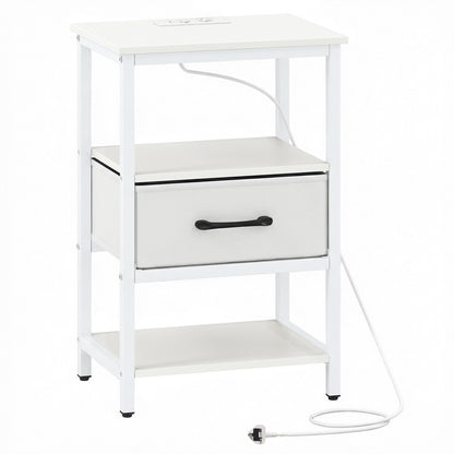 Nightstand Bedside Table with Charging Station and Drawer-White