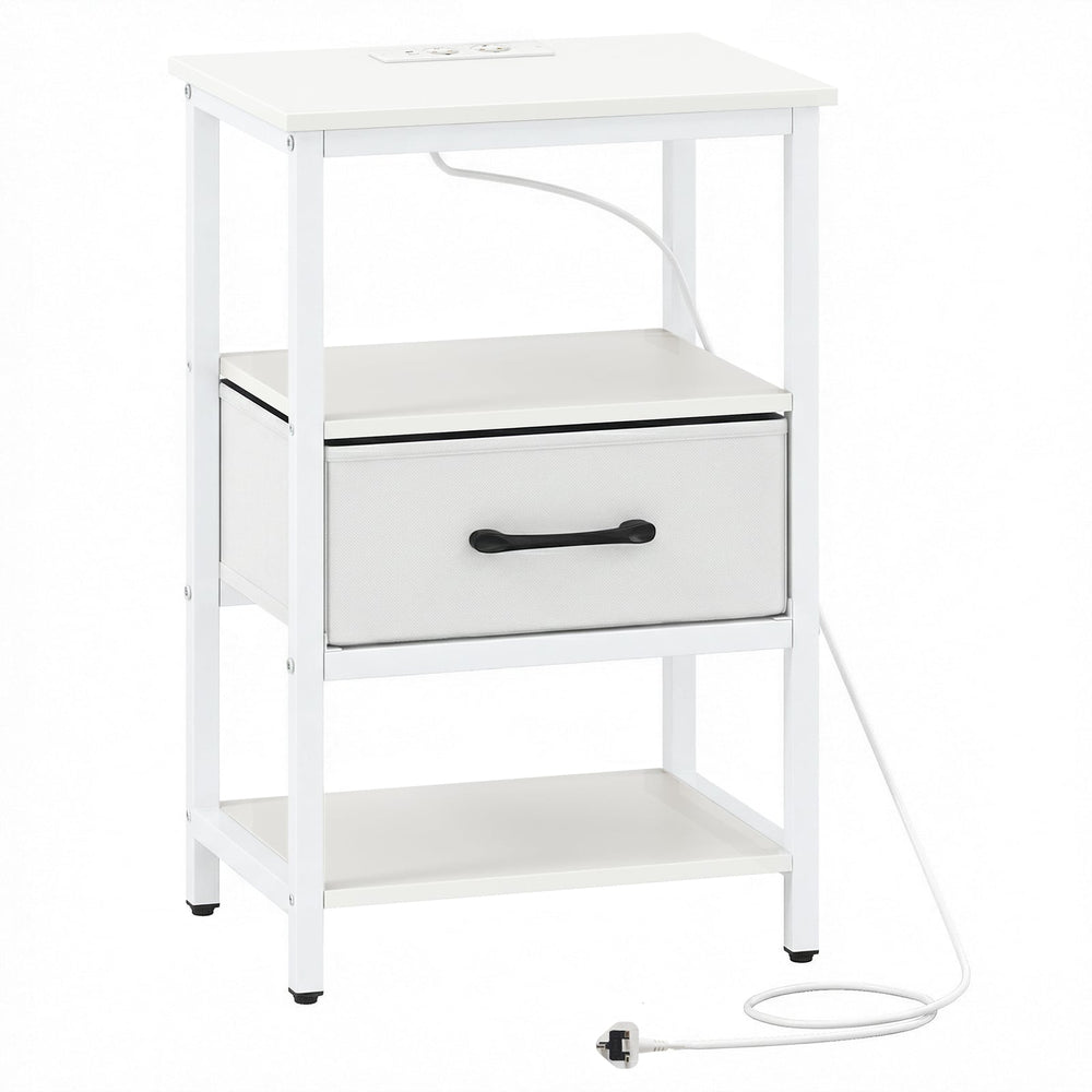 Nightstand Bedside Table with Charging Station and Drawer-White