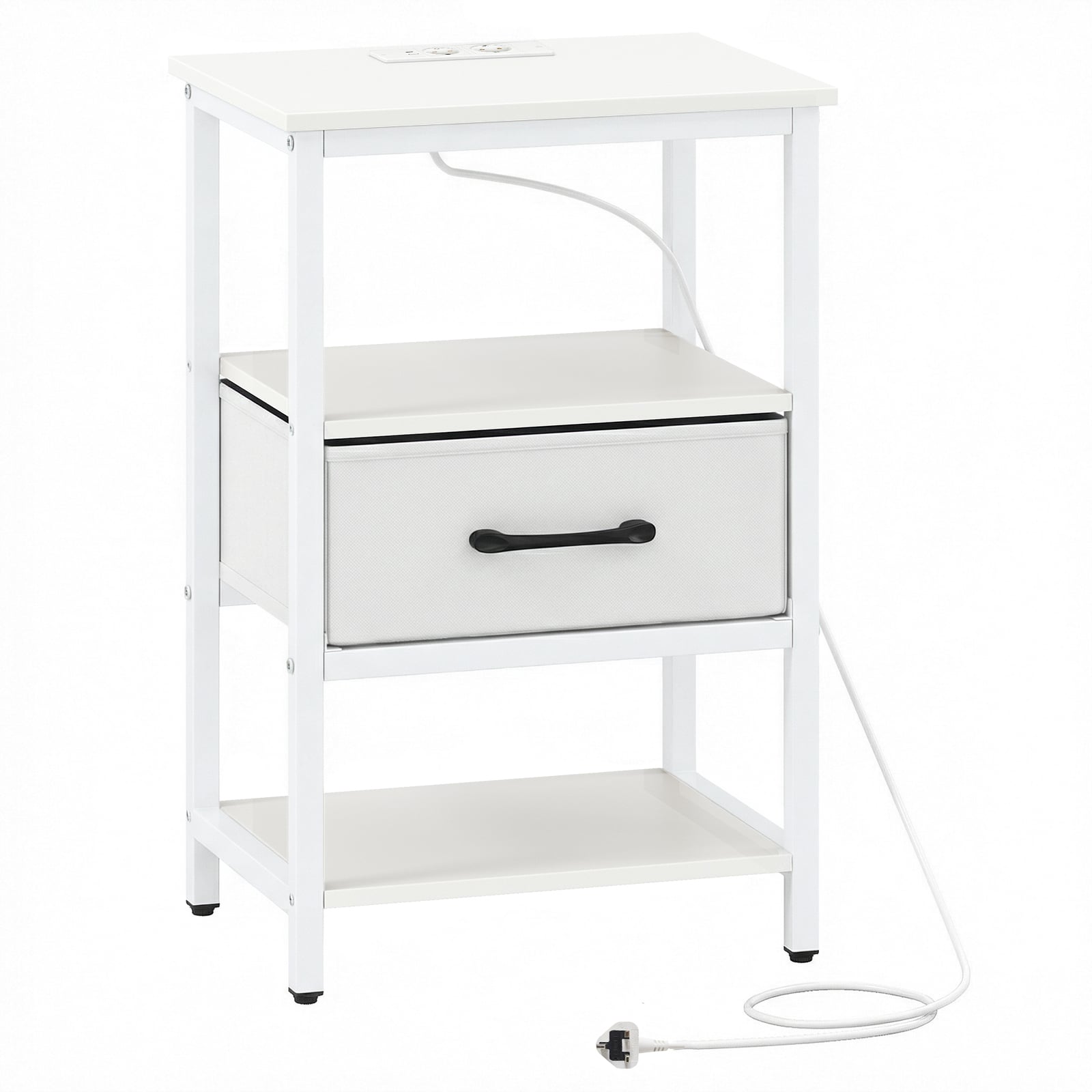 Nightstand Bedside Table with Charging Station and Drawer-White