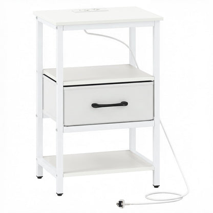 Nightstand Bedside Table with Charging Station and Drawer-White
