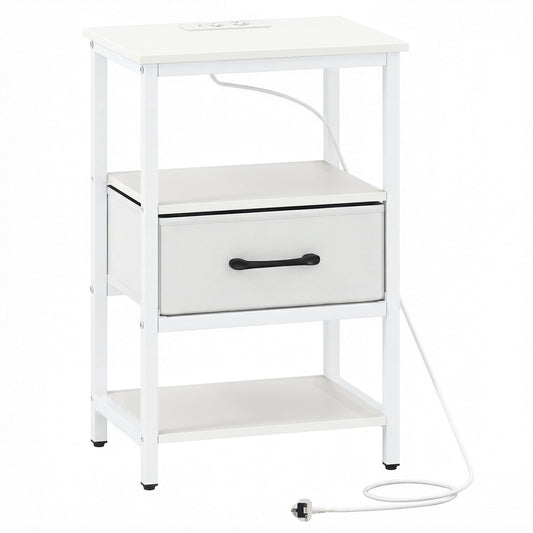 Nightstand Bedside Table with Charging Station and Drawer-White
